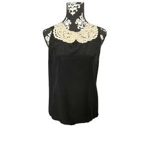 Tibi blouse 4 Small Black 200% silk Sleeveless Crochet Lace Collar